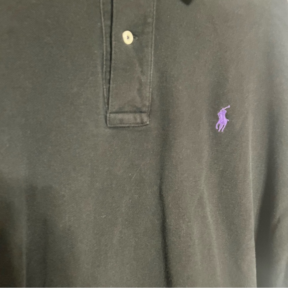 Ralph Lauren Black Polo Shirt with Purple Logo - Picture 3 of 5